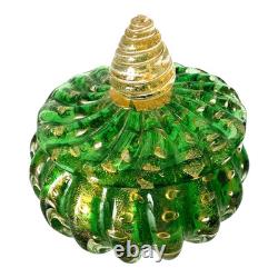 Vintage Murano Green and Gold Art Glass Lidded Box Attr to Barovier & Toso