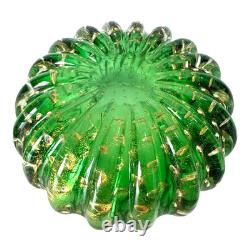 Vintage Murano Green and Gold Art Glass Lidded Box Attr to Barovier & Toso