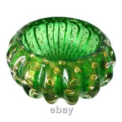 Vintage Murano Green and Gold Art Glass Lidded Box Attr to Barovier & Toso