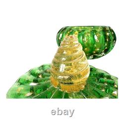 Vintage Murano Green and Gold Art Glass Lidded Box Attr to Barovier & Toso
