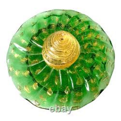 Vintage Murano Green and Gold Art Glass Lidded Box Attr to Barovier & Toso