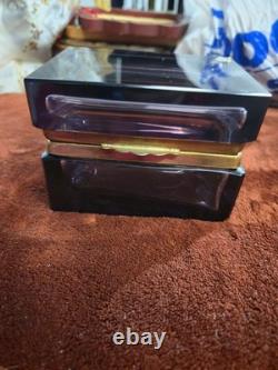 Vintage Murano Style Italian Glass Casket Trinket Box Purple/Amethyst MCM