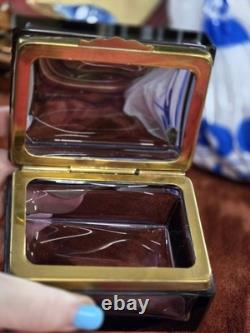 Vintage Murano Style Italian Glass Casket Trinket Box Purple/Amethyst MCM