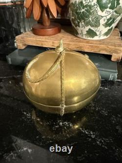 Vintage NEIMAN MARCUS Solid Brass Trinket Box Egg or Nut Shaped Ribbon Decor