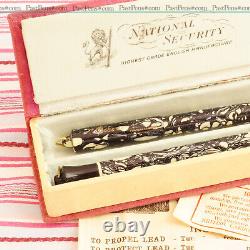 Vintage National Security Rosemary Black Spider-web Fountain Pen Pencil Box-set