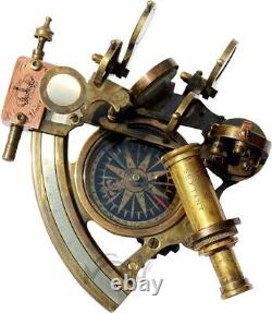 Vintage Nautical Brass Sextant With Wood Box Sailor Sea Navigation Compass