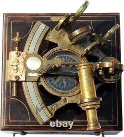 Vintage Nautical Brass Sextant With Wood Box Sailor Sea Navigation Compass