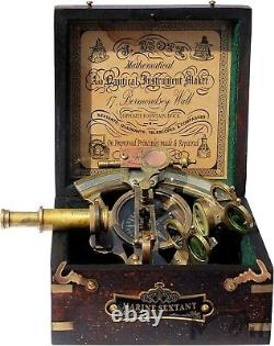 Vintage Nautical Brass Sextant With Wood Box Sailor Sea Navigation Compass