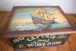 Vintage Nautical Document Wood file Box Chest Crate Ship boat Storage
