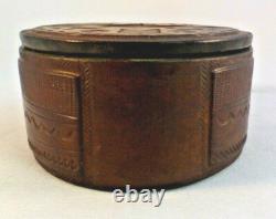 Vintage Navajo Handcrafted Decorated Leather Oval Box-4 3/4 x 3 5/8 x 1 3/4