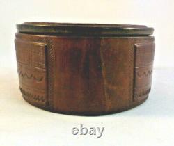 Vintage Navajo Handcrafted Decorated Leather Oval Box-4 3/4 x 3 5/8 x 1 3/4