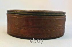 Vintage Navajo Handcrafted Decorated Leather Oval Box-4 3/4 x 3 5/8 x 1 3/4
