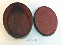 Vintage Navajo Handcrafted Decorated Leather Oval Box-4 3/4 x 3 5/8 x 1 3/4