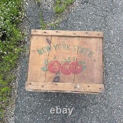 Vintage New York State Apples Wooden Crate Wood Box Advertisement Rare