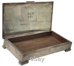 Vintage NickelSilver Plated Wooden Rectangular Box 20th Century Engraved in 1955