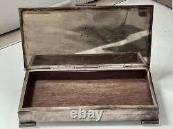 Vintage NickelSilver Plated Wooden Rectangular Box 20th Century Engraved in 1955