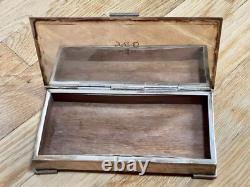 Vintage NickelSilver Plated Wooden Rectangular Box 20th Century Engraved in 1955