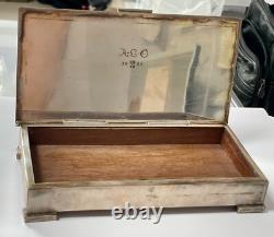 Vintage NickelSilver Plated Wooden Rectangular Box 20th Century Engraved in 1955