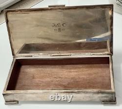 Vintage NickelSilver Plated Wooden Rectangular Box 20th Century Engraved in 1955