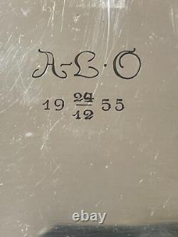 Vintage NickelSilver Plated Wooden Rectangular Box 20th Century Engraved in 1955