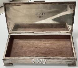 Vintage NickelSilver Plated Wooden Rectangular Box 20th Century Engraved in 1955