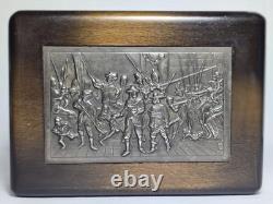 Vintage Night Watch repousse Silver Metal Cigarette/Trinket Wooden Box