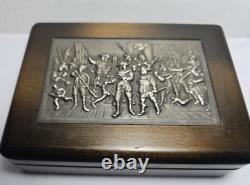 Vintage Night Watch repousse Silver Metal Cigarette/Trinket Wooden Box