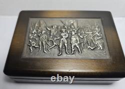 Vintage Night Watch repousse Silver Metal Cigarette/Trinket Wooden Box