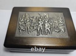 Vintage Night Watch repousse Silver Metal Cigarette/Trinket Wooden Box