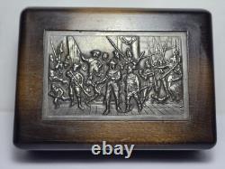 Vintage Night Watch repousse Silver Metal Cigarette/Trinket Wooden Box