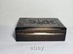 Vintage Night Watch repousse Silver Metal Cigarette/Trinket Wooden Box