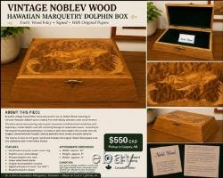 Vintage Noblev Wood Hawaiian Marquetry Dolphin Jewelry Box Exotic Wood Inlay