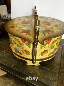 Vintage Norwegian Decorative Wooden Tine Box Rose Mailing Floral Painting