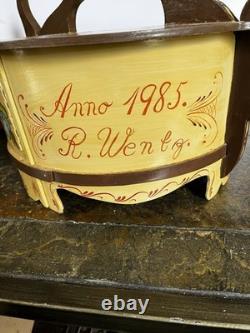 Vintage Norwegian Decorative Wooden Tine Box Rose Mailing Floral Painting