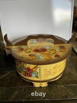 Vintage Norwegian Decorative Wooden Tine Box Rose Mailing Floral Painting