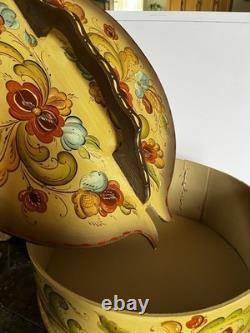 Vintage Norwegian Decorative Wooden Tine Box Rose Mailing Floral Painting