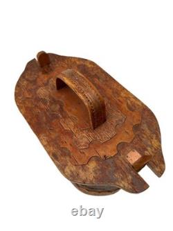 Vintage Norwegian oval tine box Rare scandinavian birch bark box 1960s