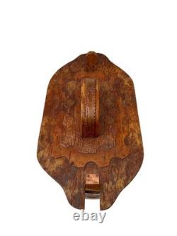 Vintage Norwegian oval tine box Rare scandinavian birch bark box 1960s