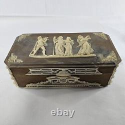 Vintage OLYMPUS INCOLAY STONE & Wood Jewelry Box 14×7×5 Double Layered READ