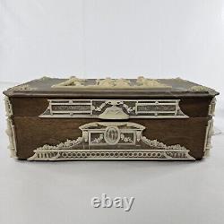 Vintage OLYMPUS INCOLAY STONE & Wood Jewelry Box 14×7×5 Double Layered READ