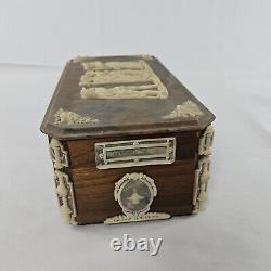 Vintage OLYMPUS INCOLAY STONE & Wood Jewelry Box 14×7×5 Double Layered READ