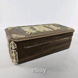 Vintage OLYMPUS INCOLAY STONE & Wood Jewelry Box 14×7×5 Double Layered READ