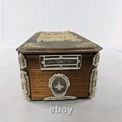 Vintage OLYMPUS INCOLAY STONE & Wood Jewelry Box 14×7×5 Double Layered READ