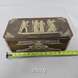 Vintage OLYMPUS INCOLAY STONE & Wood Jewelry Box 14×7×5 Double Layered READ