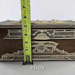 Vintage OLYMPUS INCOLAY STONE & Wood Jewelry Box 14×7×5 Double Layered READ