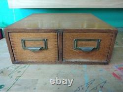 Vintage Oak 2-Drawer Library Index Card Card Box Brass Handles Utility