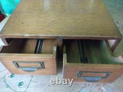 Vintage Oak 2-Drawer Library Index Card Card Box Brass Handles Utility