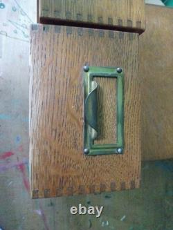 Vintage Oak 2-Drawer Library Index Card Card Box Brass Handles Utility