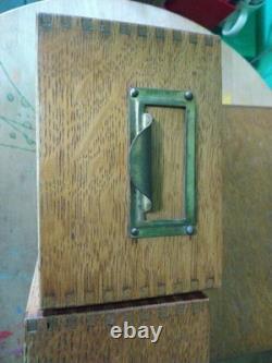 Vintage Oak 2-Drawer Library Index Card Card Box Brass Handles Utility