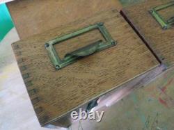 Vintage Oak 2-Drawer Library Index Card Card Box Brass Handles Utility